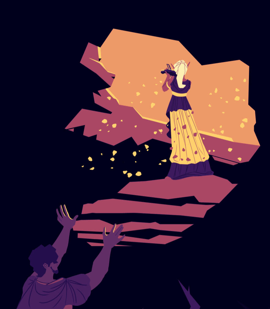 A graphic depiction of the Orpheus myth with the gender roles reversed